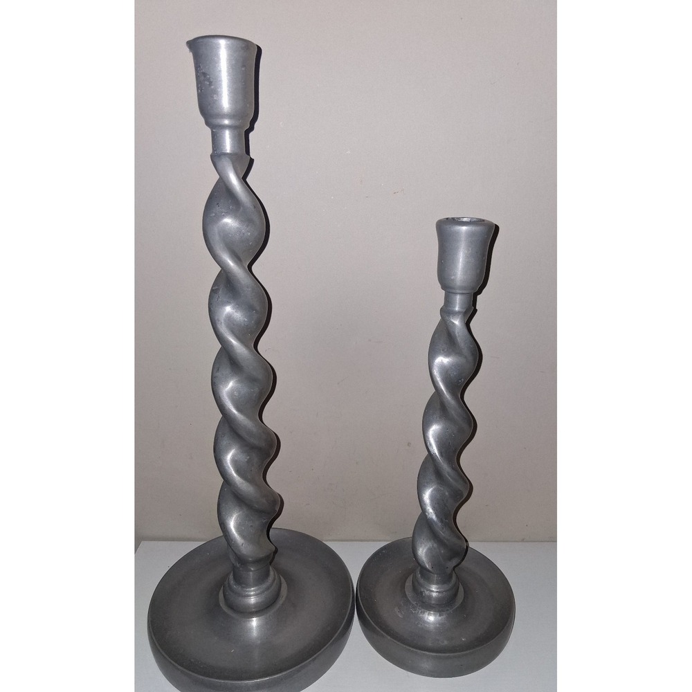 Arthur Court 1987 Twisted Spiral Candlesticks Set of 2 Pewter Tone Mid Century